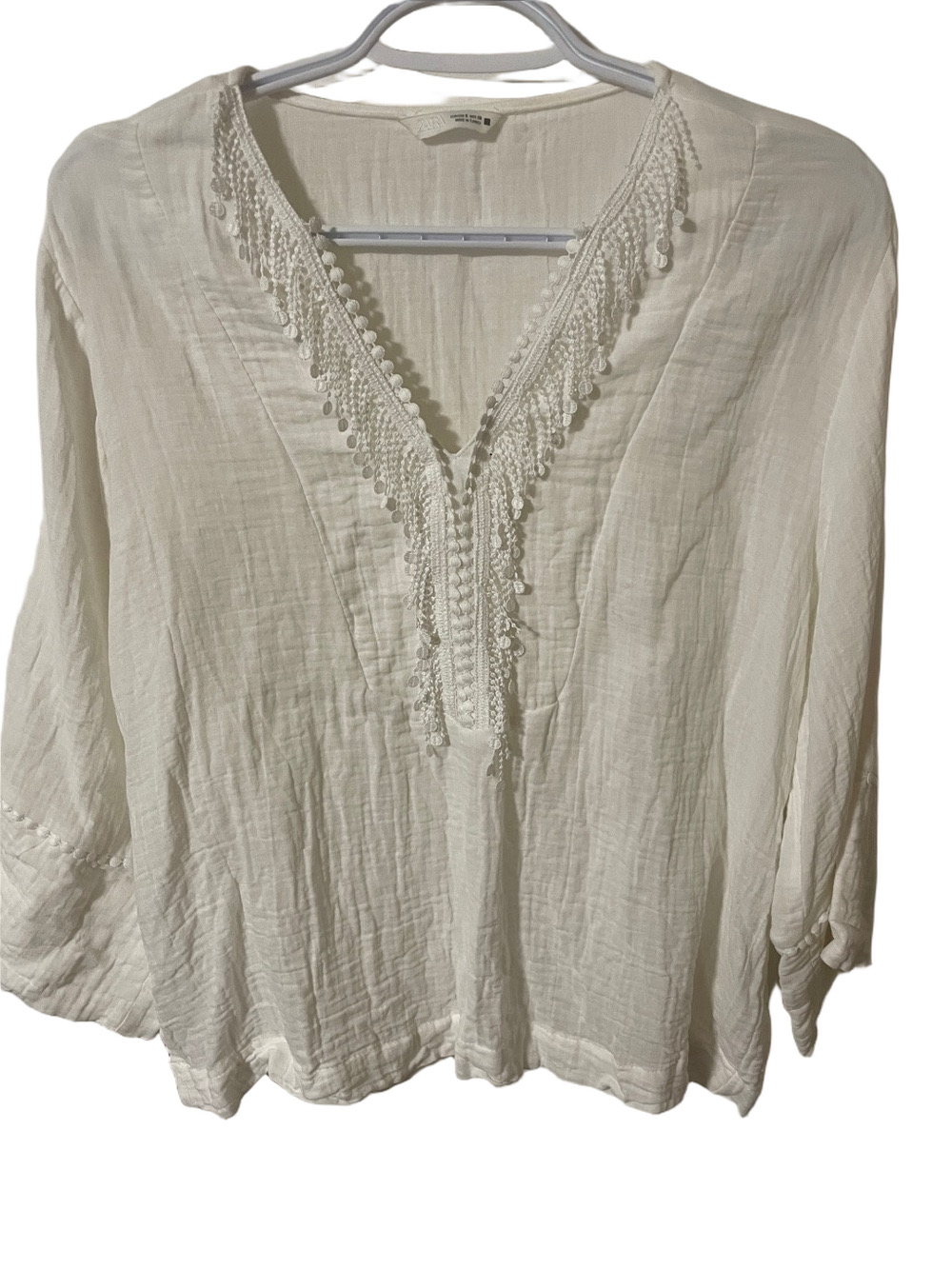 Zara Cream Colour V-Neck Embellished Top Size Small